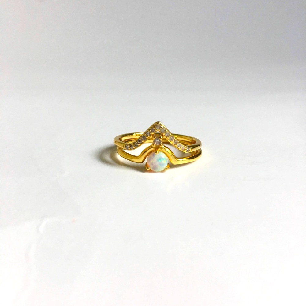 Gold Plated Stackable Ring Set. Round Synthetic O… - image 3